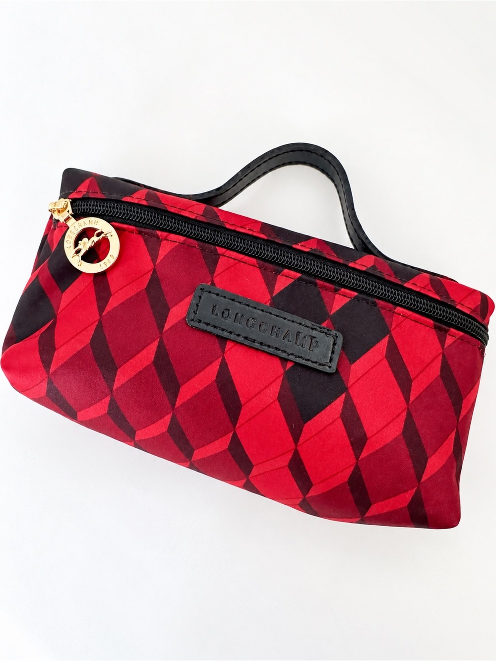 Longchamp - Le Pliage Red Black Geometric Cosmetic Pouch - Picture 5 of 9